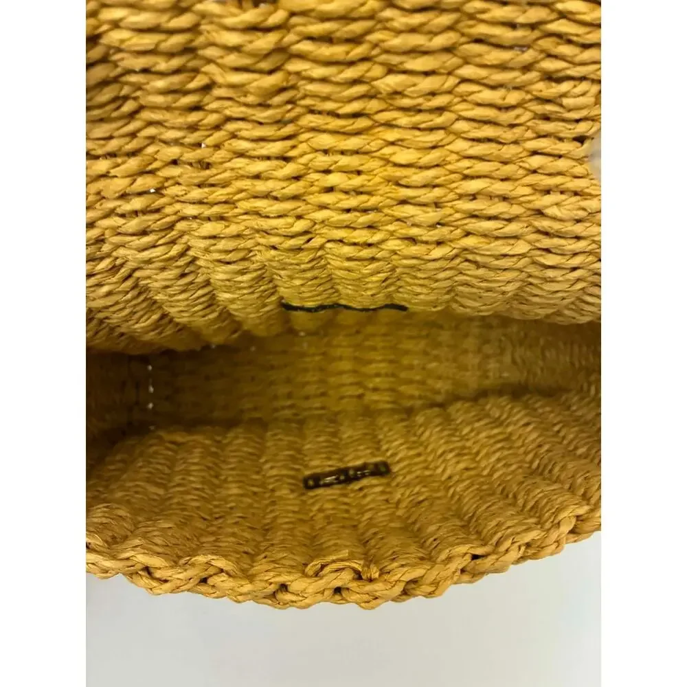 Primark Woven‎ Paper/ Raffia Style Fiber Straw Crossbody Bag Brown Faux Leather
